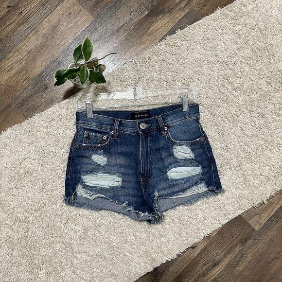 Aeropostale Pants - Aeropostale Size 2 Dark Wash Raw Distressed Vintage High Rise Shorty Shorts